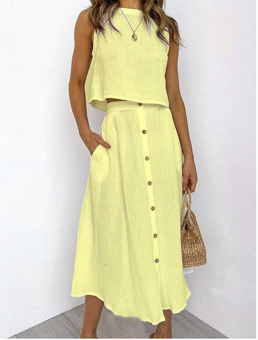 Conjunto de Dos Piezas: Chaleco y Vestido Midi Cuello Redondo Elegante - Image 5