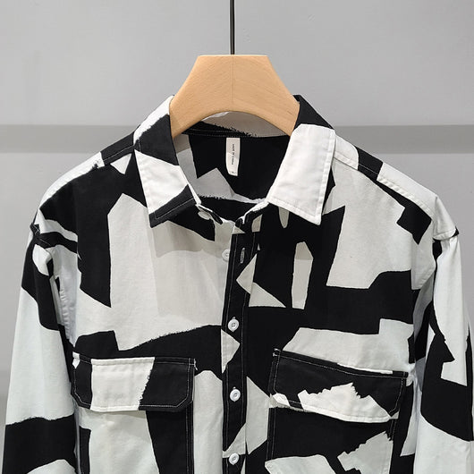 Chaqueta Camisa Manga Larga Geométrica Blanco y Negro para Hombre - Image 8