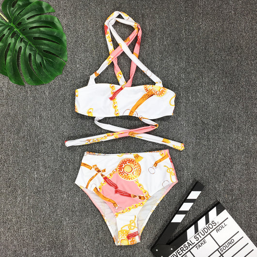 Bikini de Cintura Alta con Tirantes Cruzados y Escote Pronunciado - Image 12