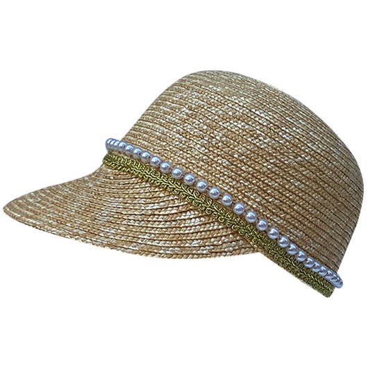 Sombrero de Paja Negro con Cadena de Perlas Artesanal - Image 3
