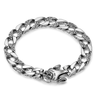 Pulsera de Plata Esterlina para Hombre con Calavera Giratoria y Patrón Retro - Image 5