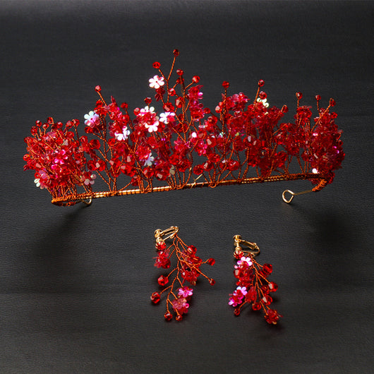 Corona de Cristal Rojo Hecha a Mano - Tocado Nupcial Tradicional Chino - Image 5