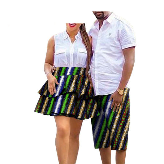 Conjunto de Pareja Estampado Africano en Algodón - Falda para Ella y Shorts para Él - Image 21