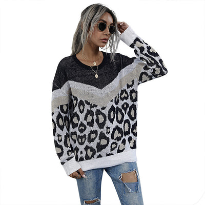 Jersey de Punto con Estampado Leopardo y Costura Decorativa para Mujer - Image 3