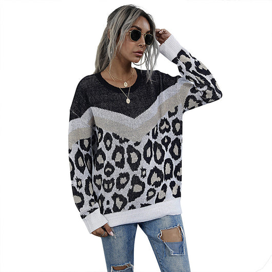 Jersey de Punto con Estampado Leopardo y Costura Decorativa para Mujer - Image 3