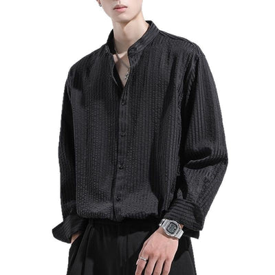 Camisa Casual Negra Texturizada Anti-Arrugas para Hombre - Image 4