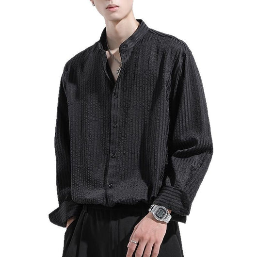 Camisa Casual Negra Texturizada Anti-Arrugas para Hombre - Image 4