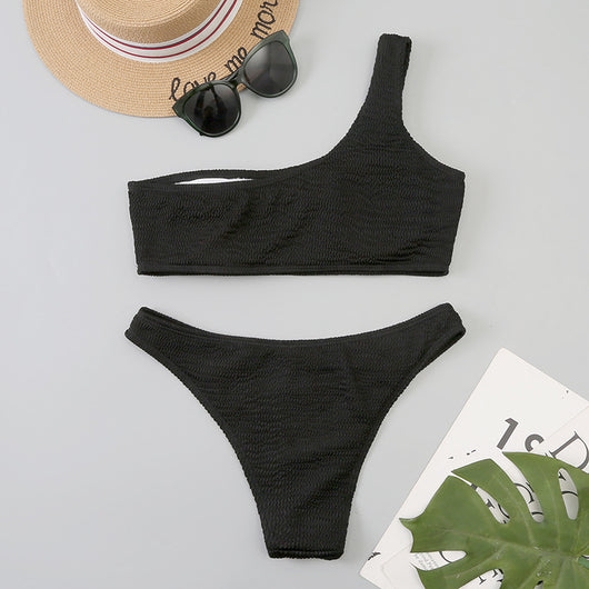 Bikini Asimétrico de Un Hombro con Diseño Ondulado - Image 24