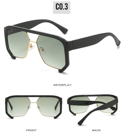 Black frame large rim hip hop sunglasses with gradient purple lenses and a gold-tone double bridge. - Image 12