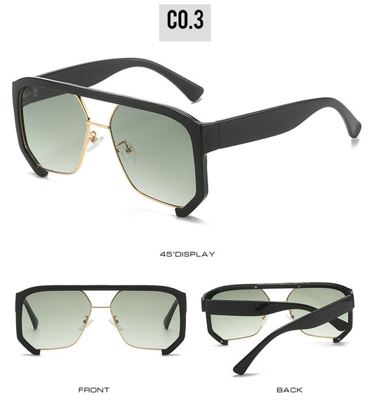 Black frame large rim hip hop sunglasses with gradient purple lenses and a gold-tone double bridge. - Image 12