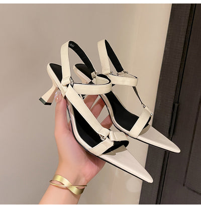 Sandalias de Tacón Stiletto Punta Afilada con Hebilla Triangular y Correa al Tobillo - Image 9