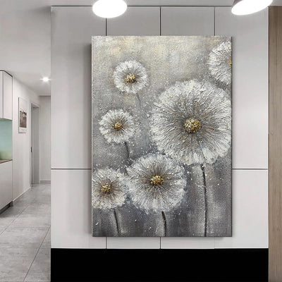 Cuadro Óleo Texturizado Flores Blancas sobre Lienzo Gris - Arte Moderno para el Hogar - Image 2