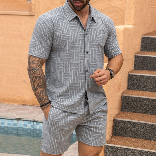 Camisa Casual Jacquard con Solapa y Botones - Conjunto Elegante para Hombre - Image 69