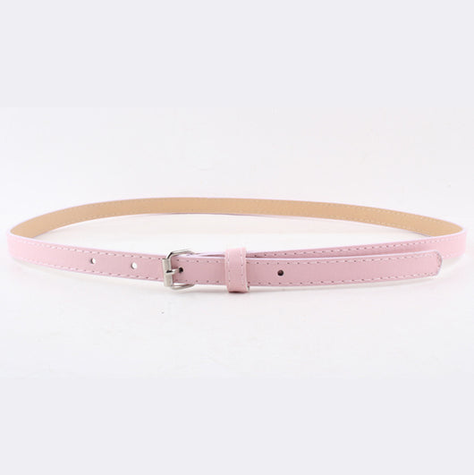 Thin brown imitation leather belt with a small silver D-shaped pin buckle, displayed on a white background. - Image 7