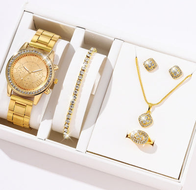 Conjunto de Lujo Combinable con Diamantes y Brillantes Grandes para Mujer - Caja de Cinco Piezas - Image 14
