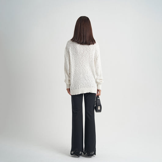 Pantalón Negro Cintura Alta con Cordón de Encaje para Mujer - Image 4