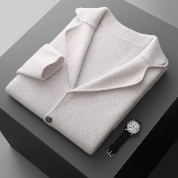 Suéter Saco de Cachemira para Hombre con Cuello Solapa - Tejido Grueso y Cómodo