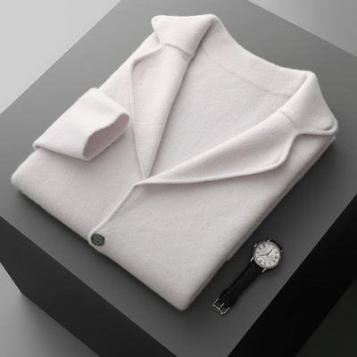 Suéter Saco de Cachemira para Hombre con Cuello Solapa - Tejido Grueso y Cómodo