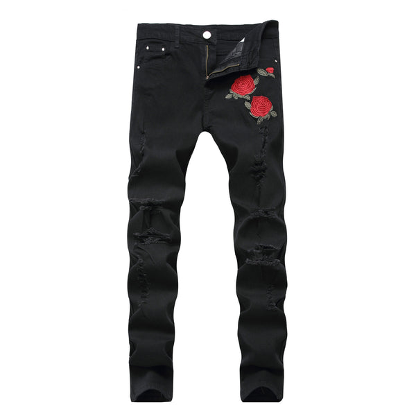 Pantalones Vaqueros Elásticos con Estampado Bordado para Hombre