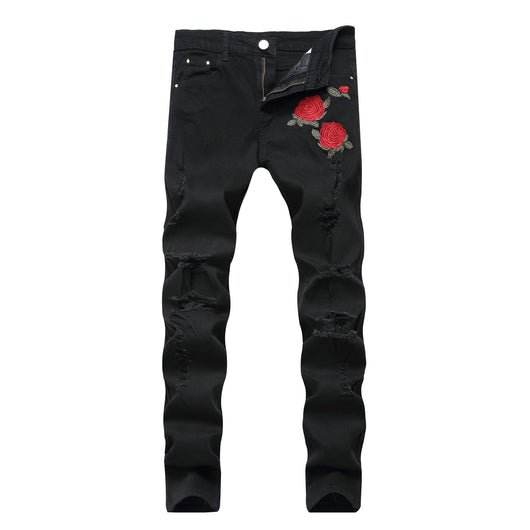 Pantalones Vaqueros Elásticos con Estampado Bordado para Hombre