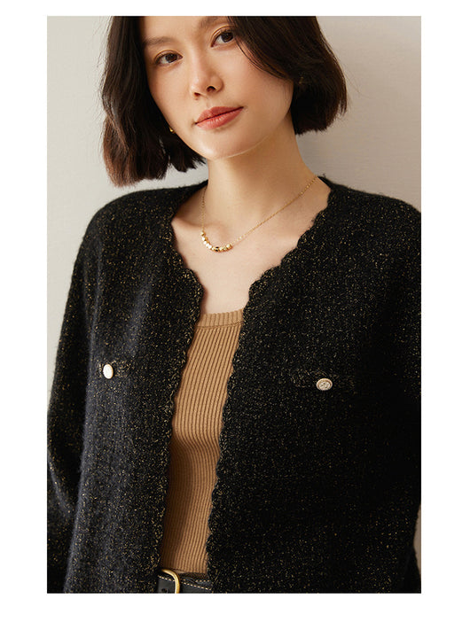 Cardigan de Cachemira Estilo Chanel - Tejido Suelto Cuello Redondo Manga Larga - Image 10
