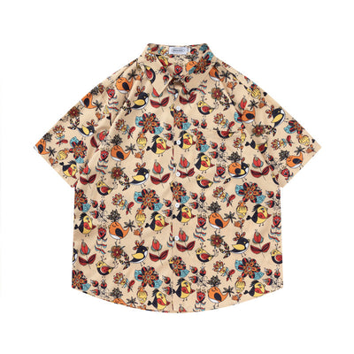 Camisa Retro Estampada de Manga Corta para Hombre