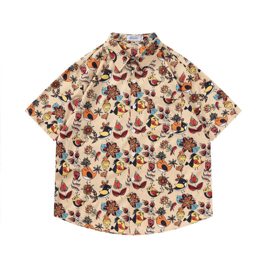 Camisa Retro Estampada de Manga Corta para Hombre