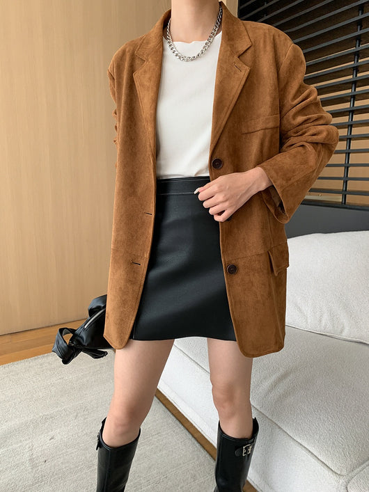 Blazer Suelto Estilo Vintage en Gamuza Sintética - Image 11