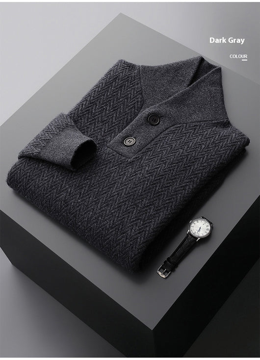 Suéter de Cuello Solapa en Cashmere Puro para Hombre - Invierno - Image 13