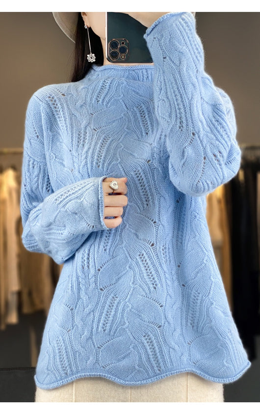 Suéter Hueco Cuello Alto Liso para Otoño e Invierno - Image 11