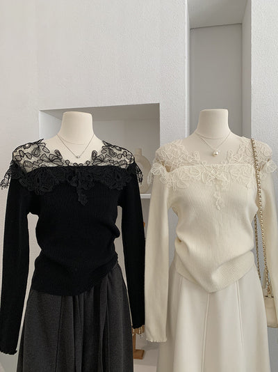Suéter Tejido con Encaje Calado y Cuello en V para Mujer - Colección Otoño Invierno - Image 13