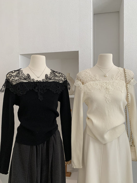 Suéter Tejido con Encaje Calado y Cuello en V para Mujer - Colección Otoño Invierno - Image 13