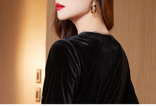 Vestido de Terciopelo Dorado para Otoño e Invierno - Image 16
