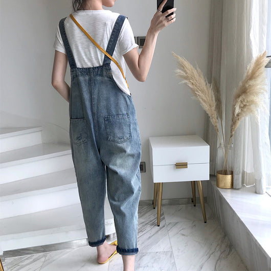 Pantalones Denim Cropped Vintage Holgados con Tirantes para Mujer - Image 4