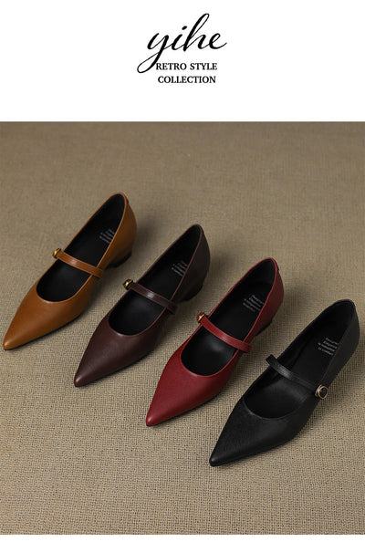 Pumps Retro Francés Punta Fina de Piel de Oveja para Mujer - Image 19