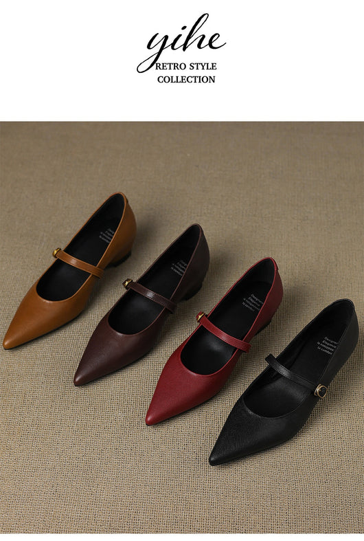 Pumps Retro Francés Punta Fina de Piel de Oveja para Mujer - Image 19
