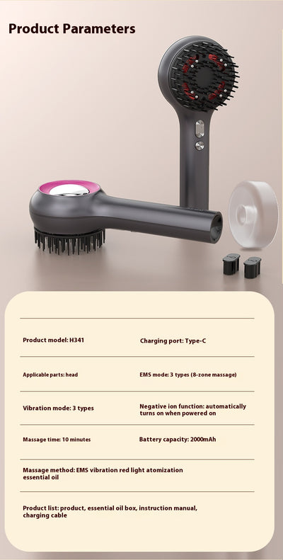 Dark gray electric scalp massage comb with black bristles and red accents, shown with a clear protective cover. - Image 10