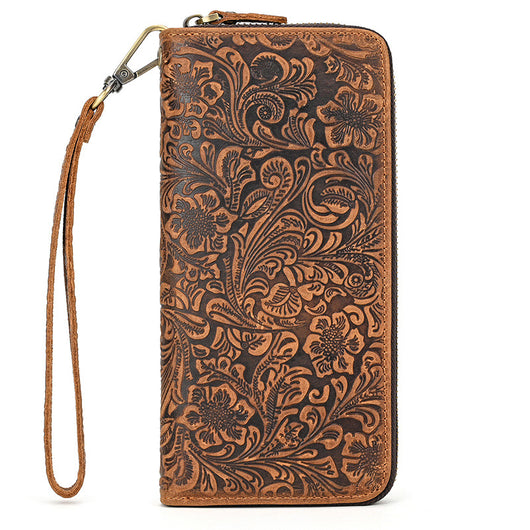 Billetera Larga Hombre Cuero Crazy Horse Retro con Grabado Fashion - Image 4