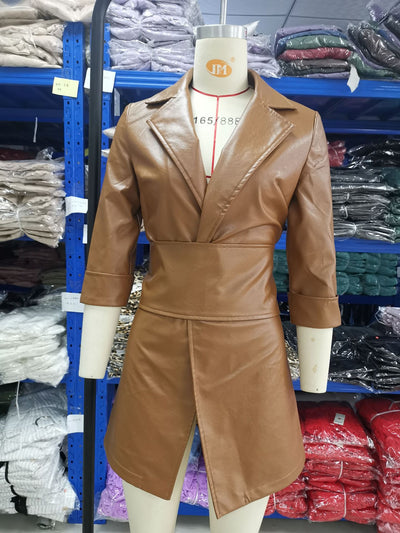 Chaqueta de Cuero para Mujer con Cinturón Integrado - Image 14