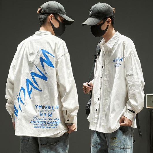 Chamarra Hombre Manga Larga Estilo Hip Hop con Letras Impresas