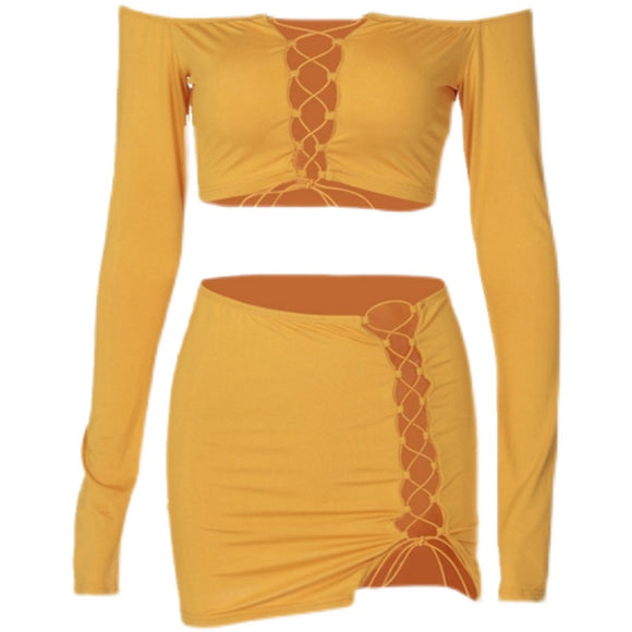Top Tubo Manga Larga con Falda Ajustada a la Cadera