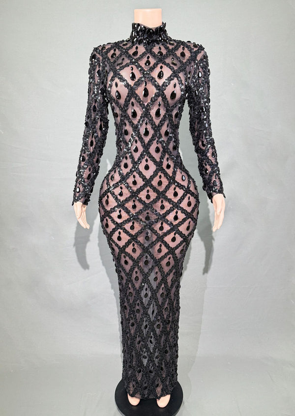 Vestido de Fiesta Elegante con Cristales Brillantes para Mujer - Image 4