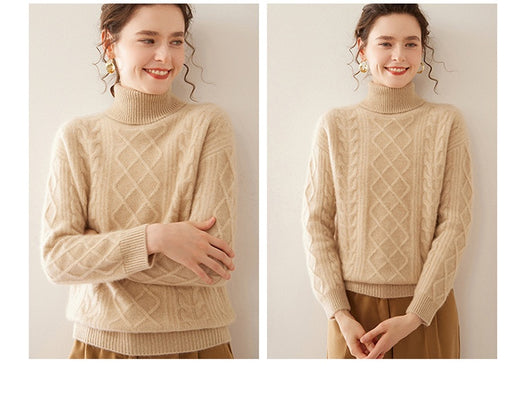 Suéter Cashmere Suelto con Cuello Alto - Tejido Grueso de Tres Capas - Image 14