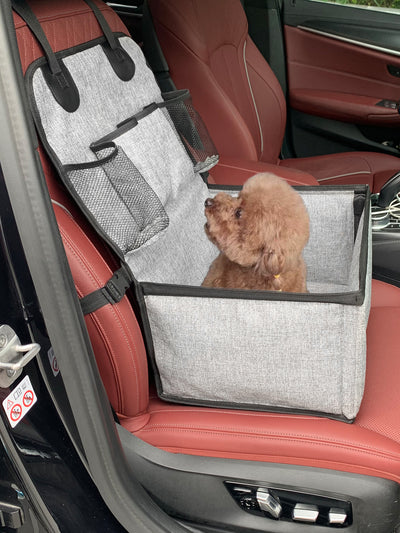 Gray portable car pet mat with multiple pockets, designed for household use and dirt resistance. - Image 14