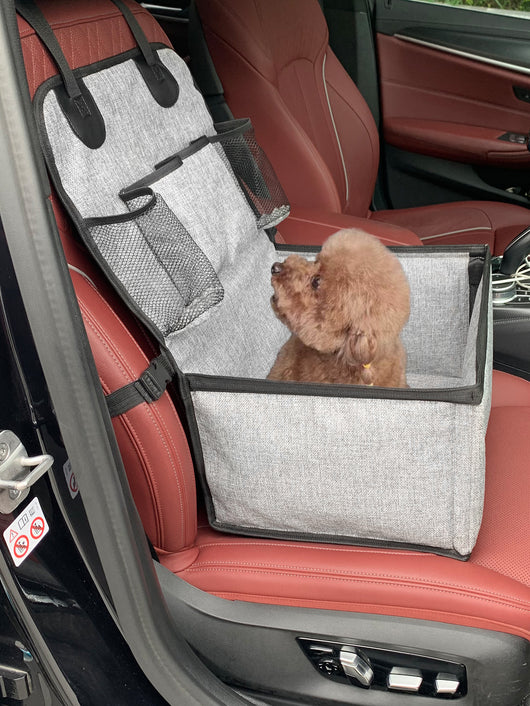 Gray portable car pet mat with multiple pockets, designed for household use and dirt resistance. - Image 14