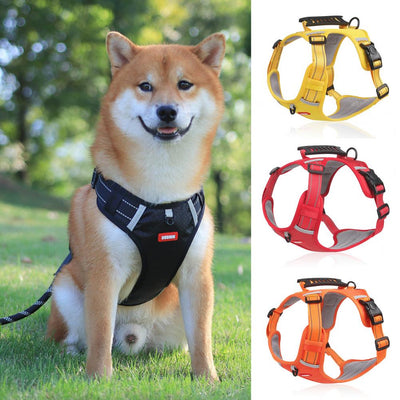 Orange no-pull dog harness with reflective strips, adjustable buckles, and a top handle for training and outdoor use. - Image 3