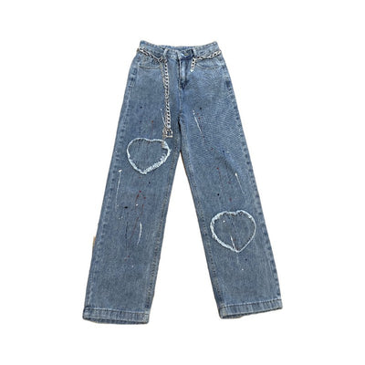Jeans Rectos con Parche de Corazón Cepillado - Image 4