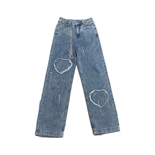Jeans Rectos con Parche de Corazón Cepillado - Image 4