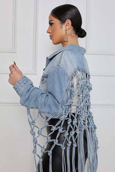 Chaqueta de Mezclilla con Espalda de Malla y Flecos - Image 8