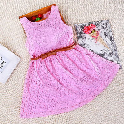 Vestido Princesa Niña con Chaleco de Encaje Calado y Cinturón - Image 6